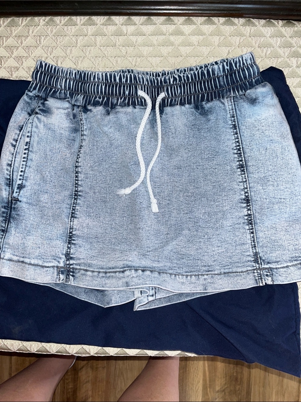 Girls Light Wash Denim Skort with Elastic Drawstring Waist